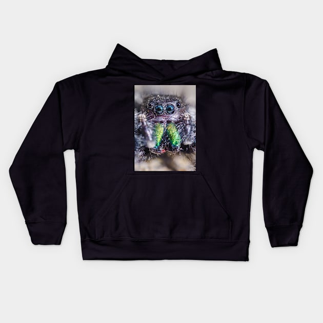 Little Hairy Face. Jumping Spider Macro Photograph Kids Hoodie by love-fi